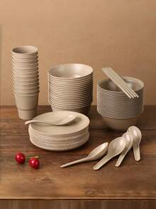 Một Thìa, Một Bát, Bộ Dao Kéo Rơm Lúa Mì Bằng Nhựa Nhà Bếp, Đĩa Ăn Tối, Đĩa Tráng Miệng, Bát Ngũ Cốc, Cốc, Bộ Dao Kéo Cắm Trại Ngoài Trời Bằng Nhựa Nhiều Màu Sắc Không Thể Phá Hủy - Nhiều màu - Xem 9