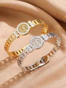 1pc Popular Stainless Steel Vacuum Plating Tree Of Life Bracelet, Simple And Versatile High-End Luxury, Exquisite And Creative, Ideal For Daily, Valentine's Day And New Year Gift,Mom,Mother,Mother's Day,Gift
