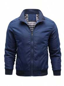 Hombres Primavera y Otoño Moda Chaqueta Abrigo Invierno Negro Azul Verde Simple Outerwear Tops Chaquetas y abrigos para hombre - azul real - Ver 3