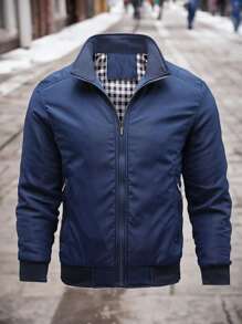 Hombres Primavera y Otoño Moda Chaqueta Abrigo Invierno Negro Azul Verde Simple Outerwear Tops Chaquetas y abrigos para hombre - azul real - Ver 1