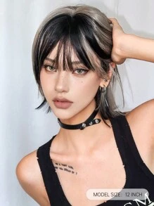 Tổng Hợp Màu Đen Phối Màu Xám Tóc Giả Nữ Ngắn Thẳng Tóc Giả Với Nổ Màu Xám Phối Cosplay Anime Tóc Giả Thời Trang Pixie Cắt sử Dụng Hàng Ngày Tóc Giả - Nhiều màu - Xem 2