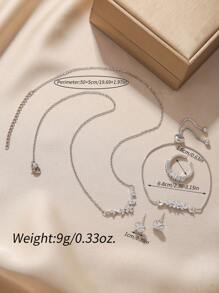 5pcs/Set Fashion Minimalist Floral & Leaf Zirconia Jewelry Set, Necklace, Bracelet, Ring, Earrings, Suitable For Party, Gift And Daily Wear