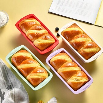 4pcs Rectangular Silicone Baking Molds, Suitable For Baking Bread In Cafés, Dessert Shops, And Restaurant Kitchens