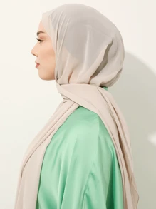 1 chiếc khăn voan trơn màu đơn giản và thời trang cho nữ, phụ kiện khăn choàng hijab abaya - Màu be - Xem 5