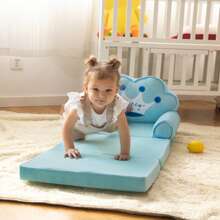 Kids Foldable Sofa Bed, Princess Chair For Toddlers 18 Months And Up, Pink Cartoon Shape, High Density Foam, Fold Out Couch For Bedroom, Sofa Bed For Girls, 15.1x19.7x2.4 Inches, 4.4 Lbs - 藍色 - 查看 5