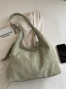 大容量便攜式馬麗士編織紋跨身包，大容量肩背包，簡約手提包婦女手袋 - 綠色 - 查看 4