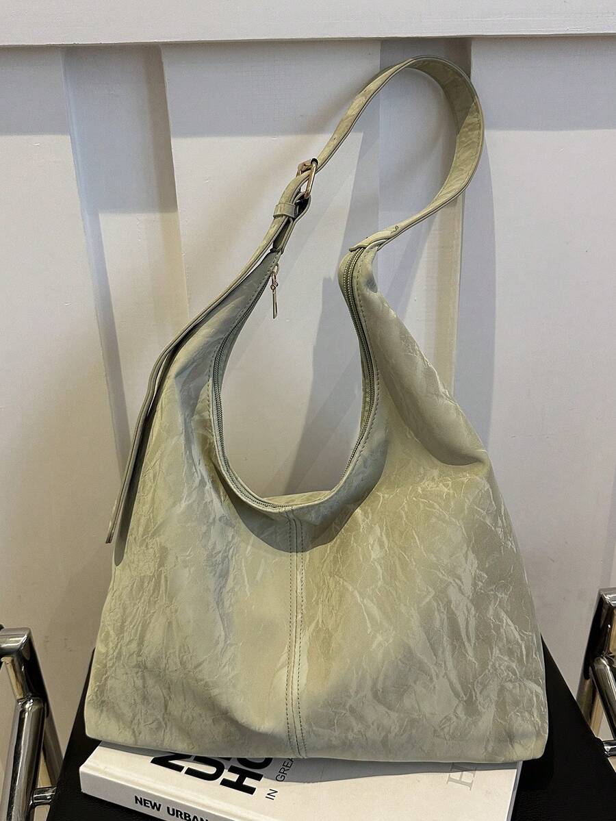 大容量便攜式馬麗士編織紋跨身包，大容量肩背包，簡約手提包婦女手袋 - 綠色 - 查看 1