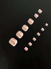 120Pcs French Toe Nail Tips, Short Square False Toenails Press On Nails Full Cover Acrylic Toenails Tips For Nail Extension Home DIY Nail Salon