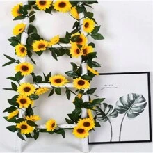 1/2/3/4 Pcs, 7.87ft Artificial Sunflower Garland Decor, Green Eucalyptus Wreath With Silver Dollar Eucalyptus Leaves And Gypsophila Wreath Center Decor, Plastic Floral Vine, Tabletop Eucalyptus Garland, Candle Wreath Centerpiece, Wedding Party Fireplace Bedroom Wall Decor, Valentine's Day, Graduation Gift, Faux Plant - Yellow - View 8