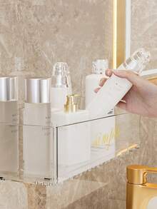 1入組免打孔透明塑膠衛浴馬桶收納架化妝臺洗漱用品收納架，壁掛式儲物架 - 彩色 - 查看 6