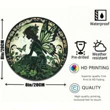 1pc 3D Visual Metal Round Floral Wreath Sign - 20.32 X 20.32 Cm 2D Flat Printing, Vintage Round Metal Plaque, Spring Goddess Theme Tin Sign - Waterproof & Weatherproof High Definition Print Wall Decor, Suitable For Home, Garage, Coffee Shop, And Restaurant Colored Window Hanging Decor, Garden Wall Art, Bathroom Wall Decor, Daycare Decor, Fashionable Room Decor, Mother's Day Or Father's Day Gift, Random Hole Position Style