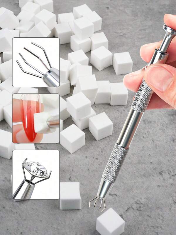 1 Nail Sponge Clip And 50 Sponge Applicators Set Gold And Silver Sponge Clip Manicure Grabbing Sponge Tools For Nail Polish Cosmetic Application And Dirt Removal Set