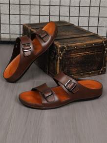 Męskie kapcie z grubej skóry PU, odsłaniające palce, miękkie, antypoślizgowe, wygodne sandały do chodzenia wewnątrz i na zewnątrz. Ręcznie robione skórzane kapcie z odkrytymi palcami w dobrym stylu.