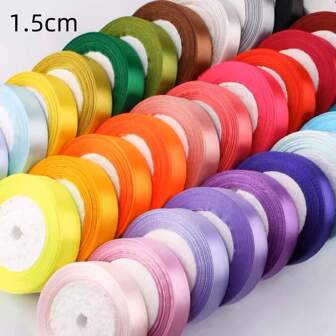 25 Yards Ribbon 1.5cm Width Satin Rose Flower Ribbon For Wedding Gift Wrapping, DIY Bow And Handcraft Decoration,Christmas