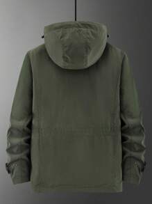 1pc Boyfriend Style Men's Letter Embroidered Multi-Pocket Casual Outdoor Sports Jacket With Detachable Hood, Windproof And Fashionable