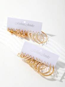 12pairs Classic Geometric C-Shape Hoop Earrings For Women, Holiday Couples & Girls Jewelry Gift - Gold - View 5