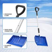 MoNiBloom Snow Shovel, Portable Wide Snow Pusher With D-Grip Handle, 16" Aluminium Snow Removal Tool For Car Outdoor Camping Garden, Blue - Blue - View 3