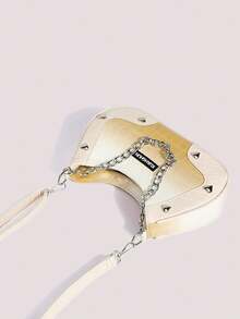 2024新款時尚鱷魚紋女士鏈帶肩袋，漸變字母新月形狀包，高端質感，流行時尚，可斜挎或揹斜挎包 - 黃色 - 查看 4