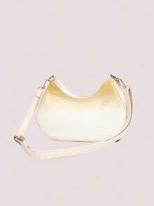 2024新款時尚鱷魚紋女士鏈帶肩袋，漸變字母新月形狀包，高端質感，流行時尚，可斜挎或揹斜挎包 - 黃色 - 查看 5