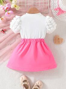 Kleine Mädchen Sommer Set mit Puffärmel Kurzarm T-Shirt und Schleife Rock