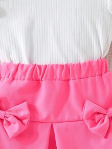 Kleine Mädchen Sommer Set mit Puffärmel Kurzarm T-Shirt und Schleife Rock