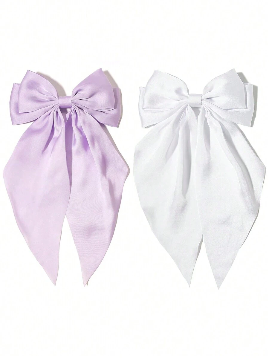 2pcs Girls' Large Size Bow Hair Clips, Elegant Retro Fashion Hair Accessories, Ideal For Daily Wear And Decoration, Cute (Light Purple And White) - Multicolor - View 1