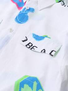 Annil Camisa para niños en el centro comercial, con camisa de manga corta estampada con cuello de solapa, nueva camisa informal suelta de verano