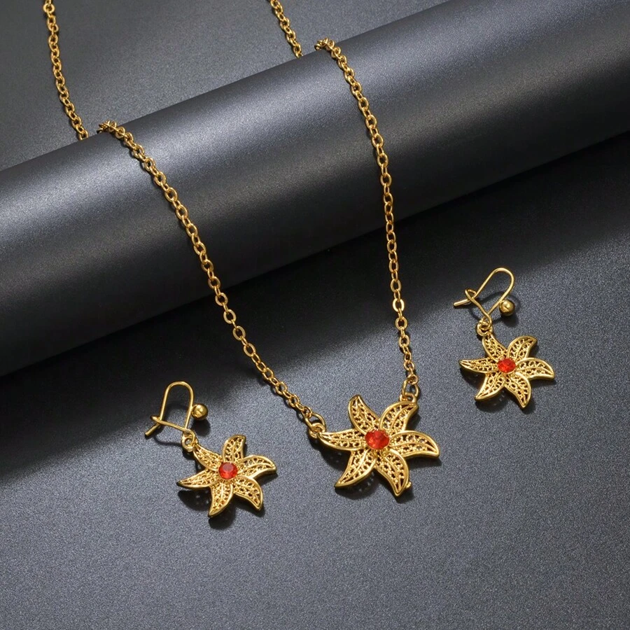 1set African Flower Pendant Necklaces Earring For Women Girls Mayotte Jewelry Wedding Birthday Party