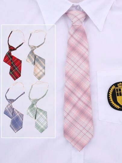 1pc Children's Tie, Girls' Fashionable Campus Style Tie With Checkered Pattern, Suitable For Parties, Gatherings, Birthdays, School Season, And Formal Occasions For Students, Boys And Girls