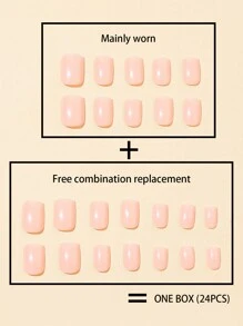 Add Some Romance - 24Pcs/Kit Short Square French Style Nude Shiny Full Cover Wearable Fake Nails Set With Jelly Glue & Nail File, Suitable For Women/Girls To Wear In Parties, Dances, And Various Daily Scenes Press On Nails Nail Supplies Nails