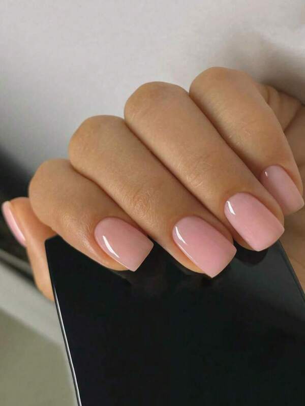 Añade un toque de romanticismo - Set de 24 piezas de uñas postizas cuadradas cortas con estilo francés, de cobertura total nude brillante, adecuadas para mujeres/niñas para usar en fiestas, bailes y diferentes escenas diarias. Incluye pegamento de gelatina y lima de uñas.