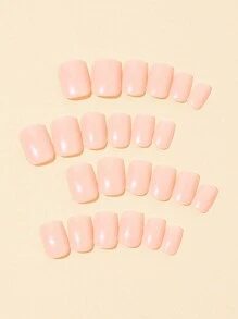 Add Some Romance - 24Pcs/Kit Short Square French Style Nude Shiny Full Cover Wearable Fake Nails Set With Jelly Glue & Nail File, Suitable For Women/Girls To Wear In Parties, Dances, And Various Daily Scenes Press On Nails Nail Supplies Nails