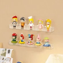 2/4 件套娃娃展示架，透明 PET 材质，无需钻孔壁挂式玩具和收藏品收纳架，适用于门、入口、卧室 - 透明色 - 查看 8