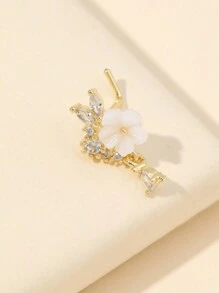 1pc Gold Color Crystal Embellished Fake Nose Piercing Clip-On Stud Nose Ring For Women, Daily Wear - L Type - View 3