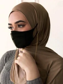 1pc Solid Color Jersey Hijab With Ear Hole For Doctors, Convenient Sweat Headband Compatible With Earphones - Multicolor - View 14