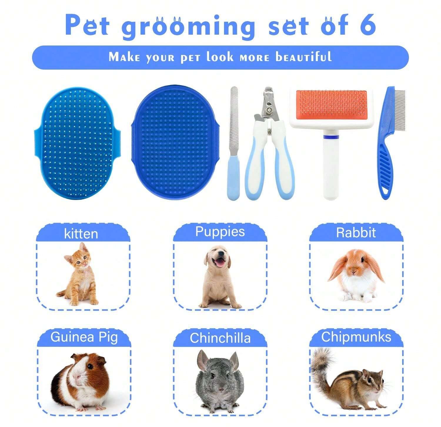 Rabbit Grooming Kit With Pet Detangling Comb, Nail Clippers, Scissors