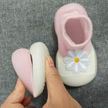 1 paar roze bloemenpatroon zachte antislip wandelschoenen voor babymeisjes, sokken, ademende sportschoenen voor binnen en buiten met siliconen zool