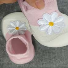 1 paar roze bloemenpatroon zachte antislip wandelschoenen voor babymeisjes, sokken, ademende sportschoenen voor binnen en buiten met siliconen zool