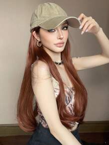 Mũ Tóc Giả Dài Màu Cam Sóng Thân Tóc Giả Có Mũ Bóng Chày Gắn Tất Cả Trong Một Tóc Giả Bằng Sợi Tổng Hợp Cho Phụ Nữ Sử Dụng Thích Hợp Cho Kích Cỡ Đầu Trung Bình - Cam bẩn - Xem 4