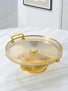 1pc Double-Handle Kitchen Round Serving Tray And Tall Footed Tray Set For Home... Party,Kitchen,Christmas Gift - Gold - View 1