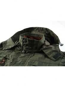 1pc Boyfriend Style Men's Letter Embroidered Multi-Pocket Casual Outdoor Sports Jacket With Detachable Hood, Windproof And Fashionable