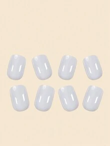 24pcs Short Square French Nail Tips In Milk Grey Color, With Jelly Gel And Nail File Set, Suitable For Ladies/Girls To Wear In Parties, Dance Events And All Other Occasions - Grey - View 4