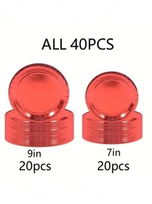 40pcs Disposable Paper Plates, 9-Inch And 7-Inch, Suitable For Wedding And Birthday Parties, Gold/Rose Gold/Silver Colored Dessert Decoration, BBQ/Cake Plate Tableware, Baking Utensils,Christmas