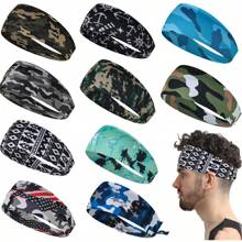1pc New Men's Wide Camouflage Printed Headband, European And American Style Elastic Sports Headband With Stripes Christmas Gym, Men Vacation Accessories, Soccer Headband, Men Accessories, Accessories For Man, Soccer Hair Accessories, Baseball Accessories, Head Bands For Men, Gifts - Multicolor - View 2
