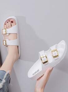 2025 New Thick Sole Non-Slip Double Buckle Beach Sandals, Casual Wedge Slippers For Women - White - View 5