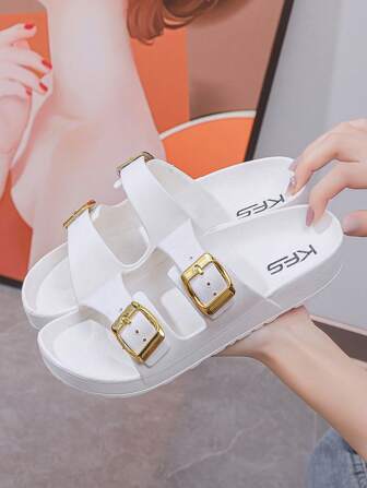Buckle Fastening Lightweight Anti-Slip Women's Beach Sandals New Thick-Soled Casual Slippers, Increased Height, Outdoor Wear