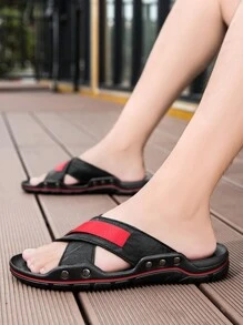 Sandalias para hombre para uso en exteriores y playa, estilo simple y moderno con abertura en los dedos, transpirables y cómodas, resistentes al desgaste y antideslizantes, apropiadas para caminatas diarias, vacaciones en la playa, tallas grandes 46 47 48, color negro/blanco