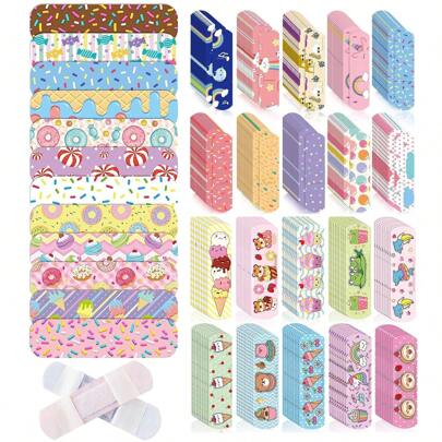 （10/30/50/100 片彩色图案创可贴）卡通创可贴，多用途弹性面料制成，足部耐磨贴，创意绷带，家庭应急包用创可贴