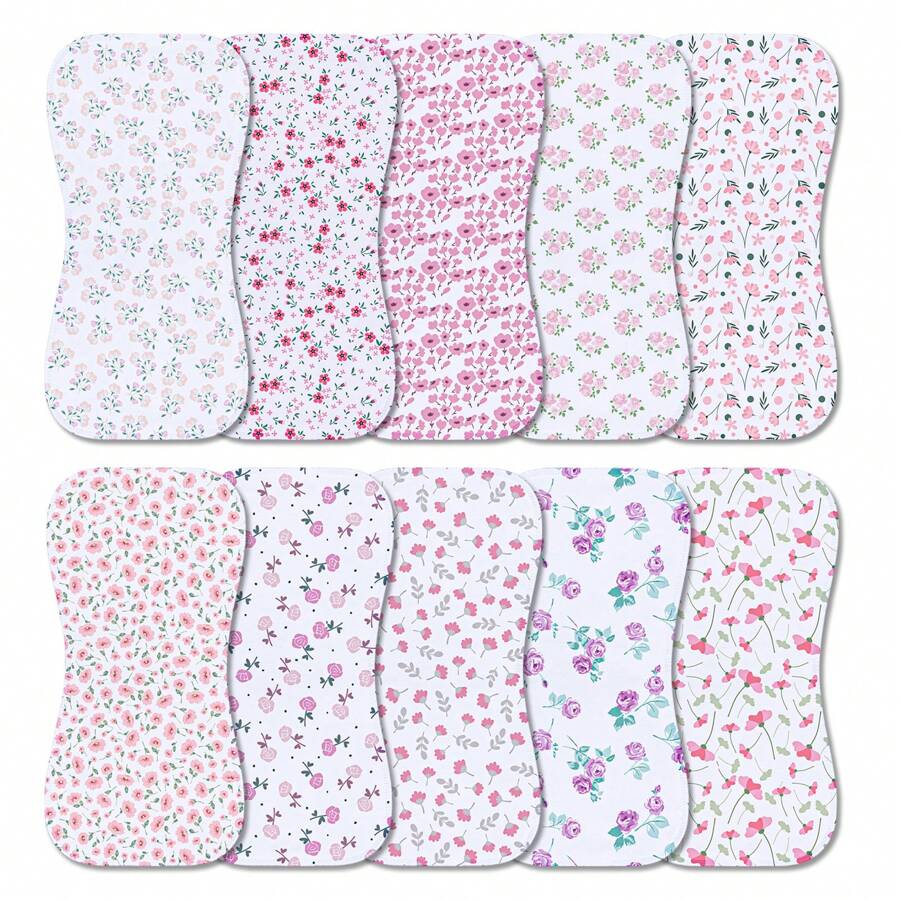 Benxoine 10-Pack Burp Cloths For Baby Boys And Girls - Organic Baby Burp Cloth,Baby Washcloths, Burp Rags, Large Neutral Burp Clothes For Newborn - 粉紅色的花 - 查看 1