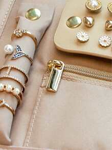 1pc Exquisite Portable Travel Jewelry Storage Box, Mini Simple Jewelry Organizer, Foldable Jewelry Roll For Necklaces, Earrings, Bracelets